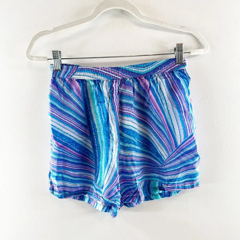 Frankies Bikinis Fifi Satin Striped Sustainable Swinwear Shorts Shimmy Blue S